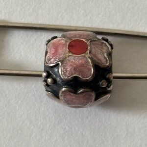 Pandora Retired Pink, Red, Black and Silver Enamel Daisy Charm 790433ER
